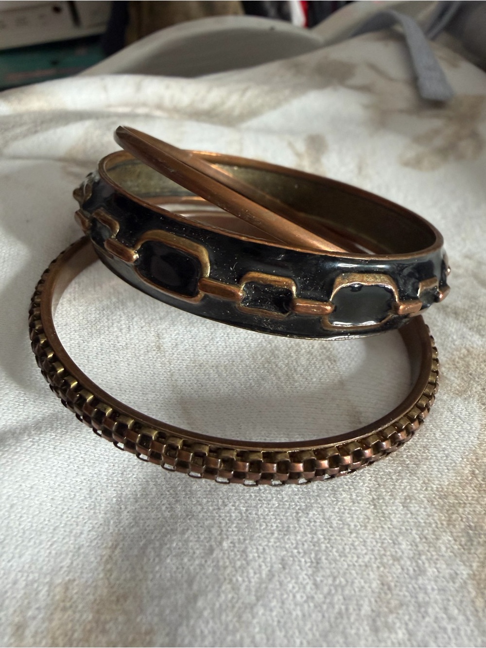 Set of 3 Black and Rose Gold Bangle Bracelets
